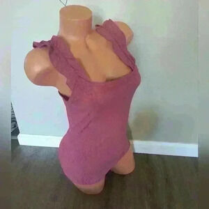 Women's Shein Rose Pink Ruffle Ribbed Tank Top Size Medium